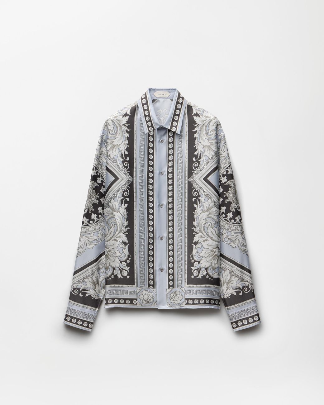 Versace Gray Printed Silk Twill Regular Shirt for men