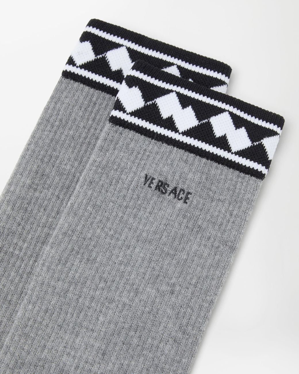 Versace Gray Embroidered-Logo Cotton Ribbed Socks for men