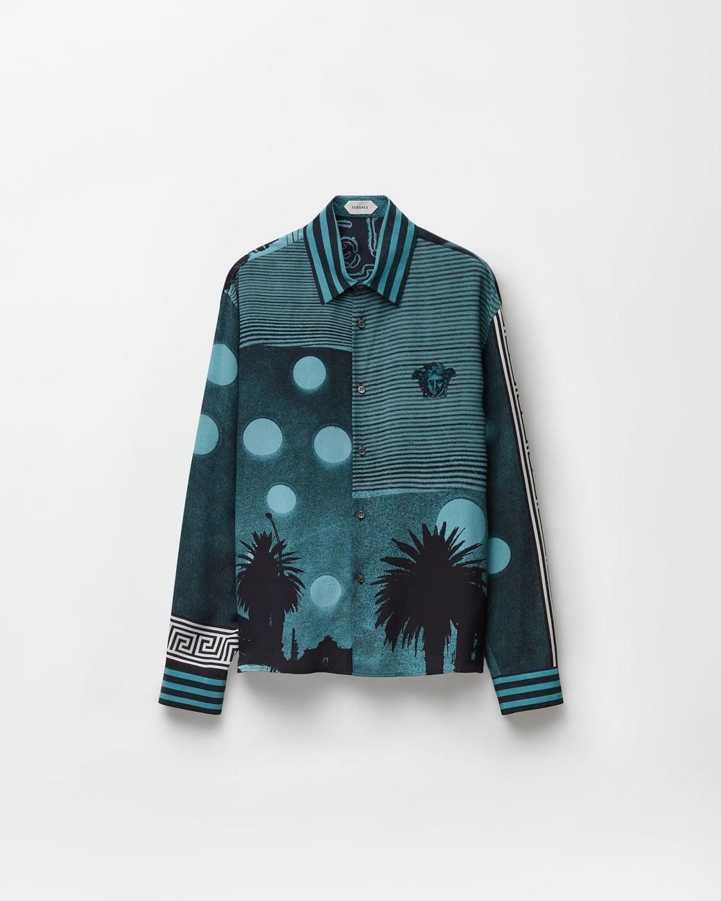 Versace Blue Printed Silk Crêpe De Chine Regular Shirt for men