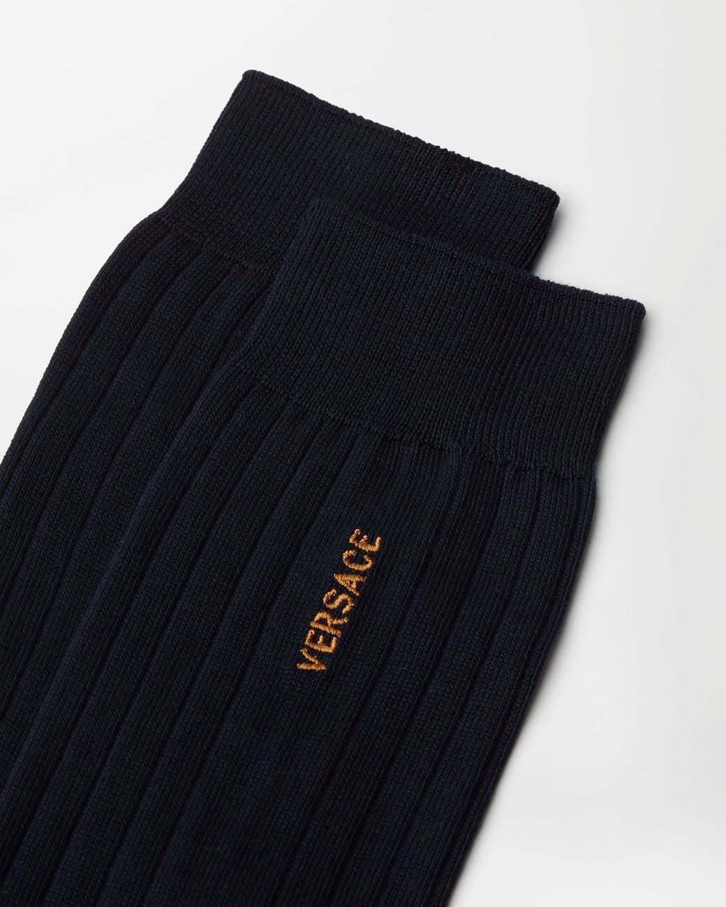 Versace Blue Embroidered Cotton Ribbed Socks for men