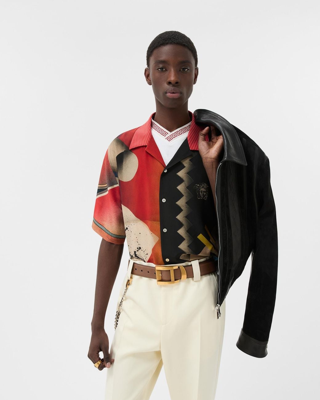 Versace Red Printed Crêpe De Chine Silk Shirt for men