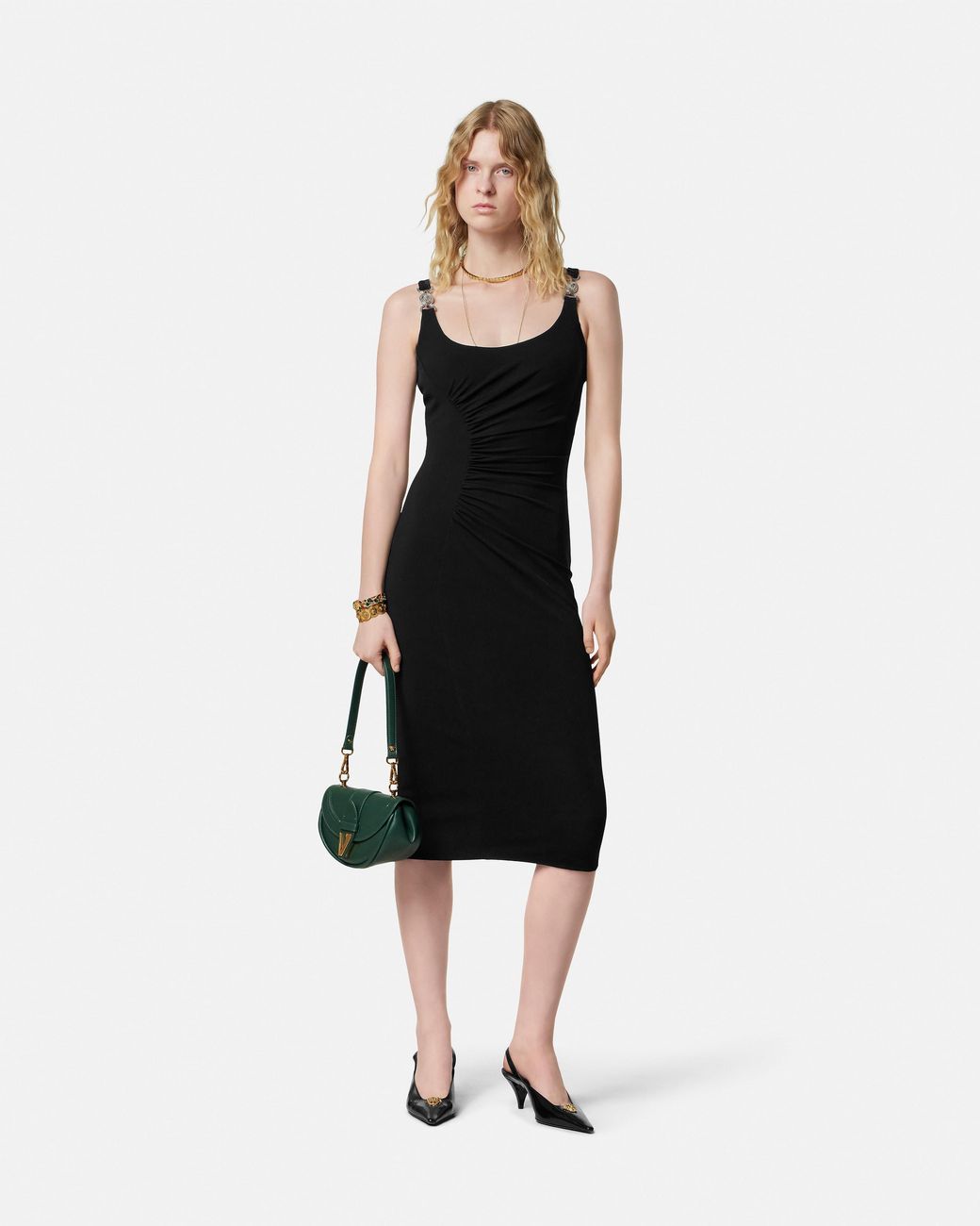 Midi Dresses Versace de color Black