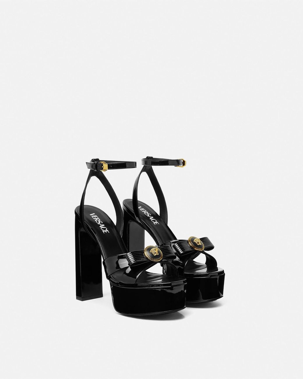 Versace Black Gianni Ribbon Patent Sandals 140 Mm