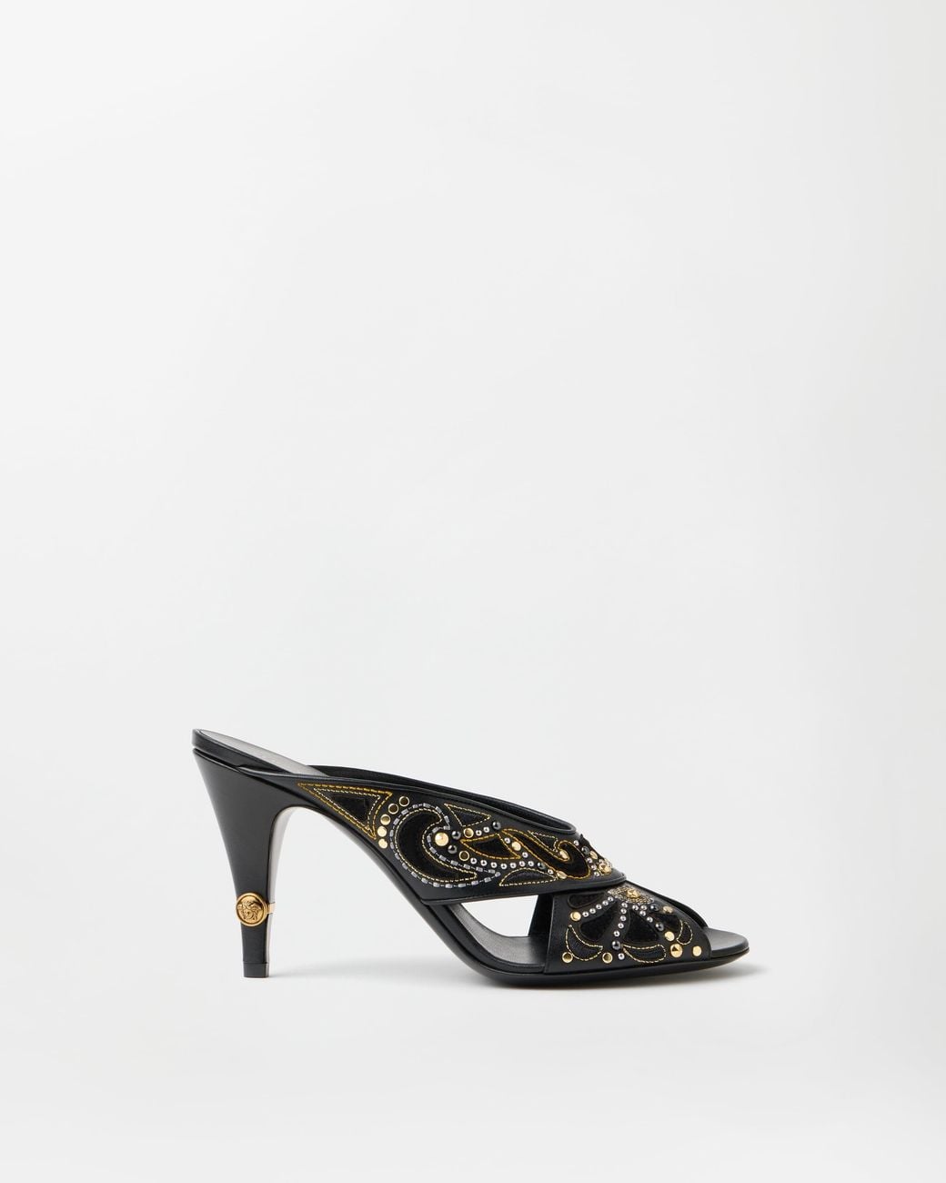 Versace Black Gianni Embroidered Leather Mules 90 Mm