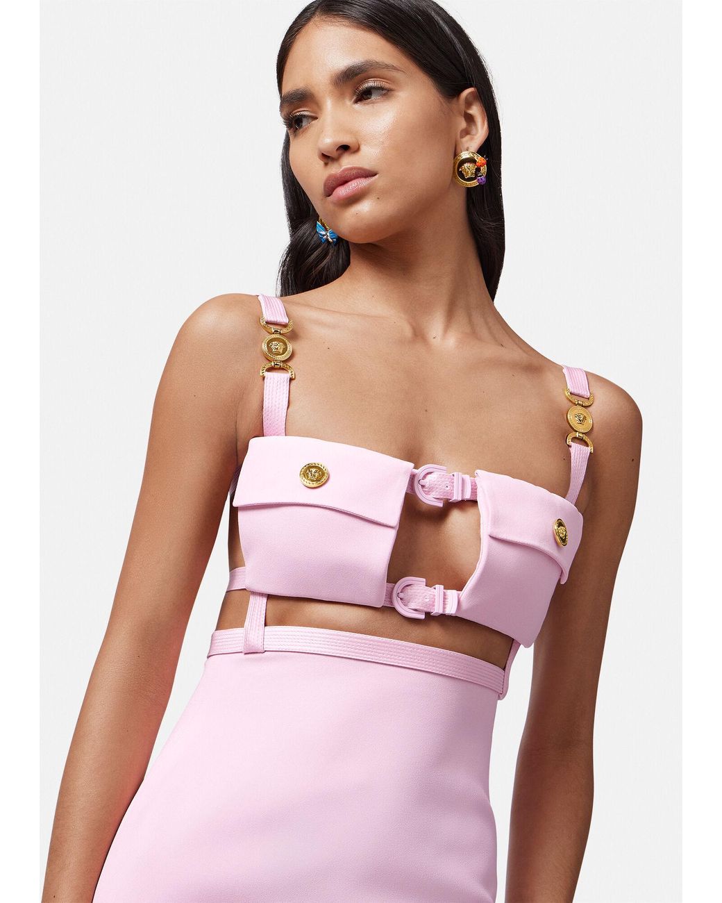 ワンピース VERSACE MEDUSA 95 SHORT-SLEEVED MINI DRESS Versace Medusa '95 Cutout Mini Dress in Pink | Lyst