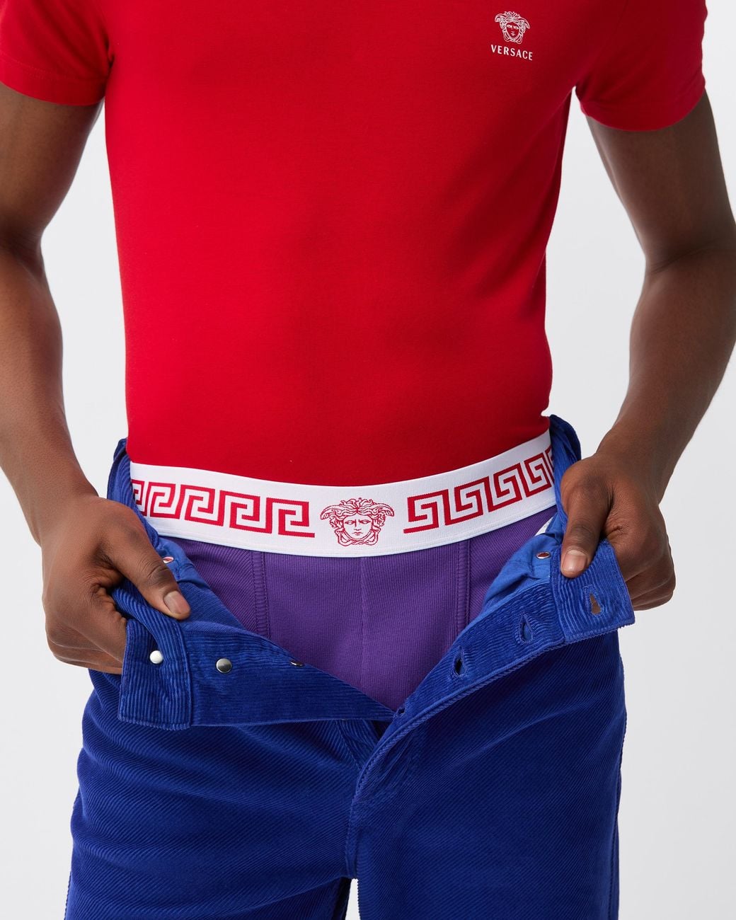 Versace Purple Ribbed Cotton Trunks for men
