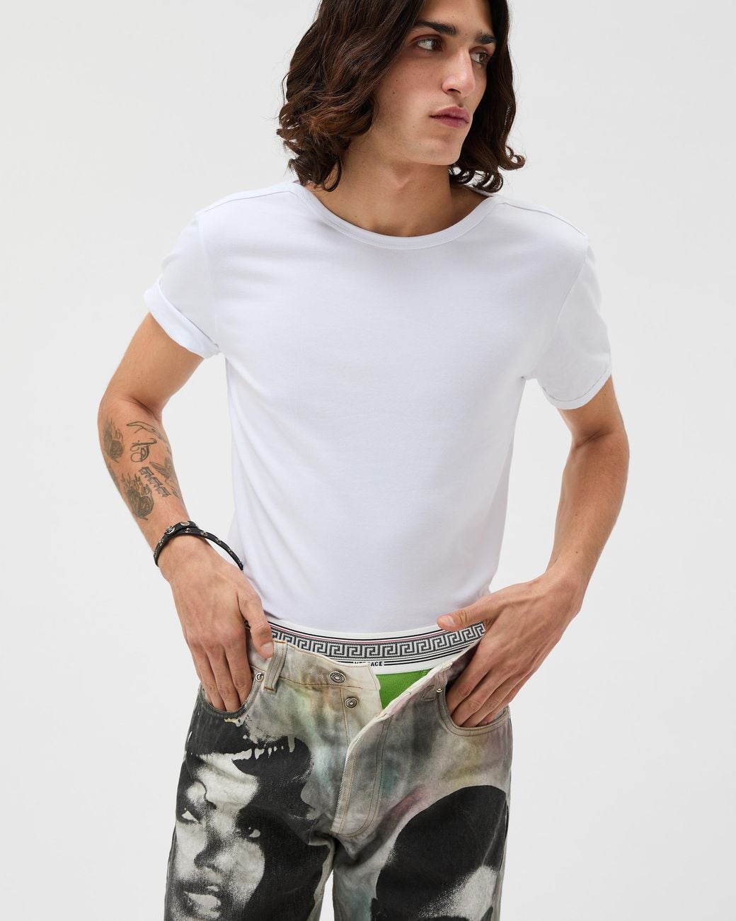 Versace White Embroidered Cotton-Jersey T-Shirt for men