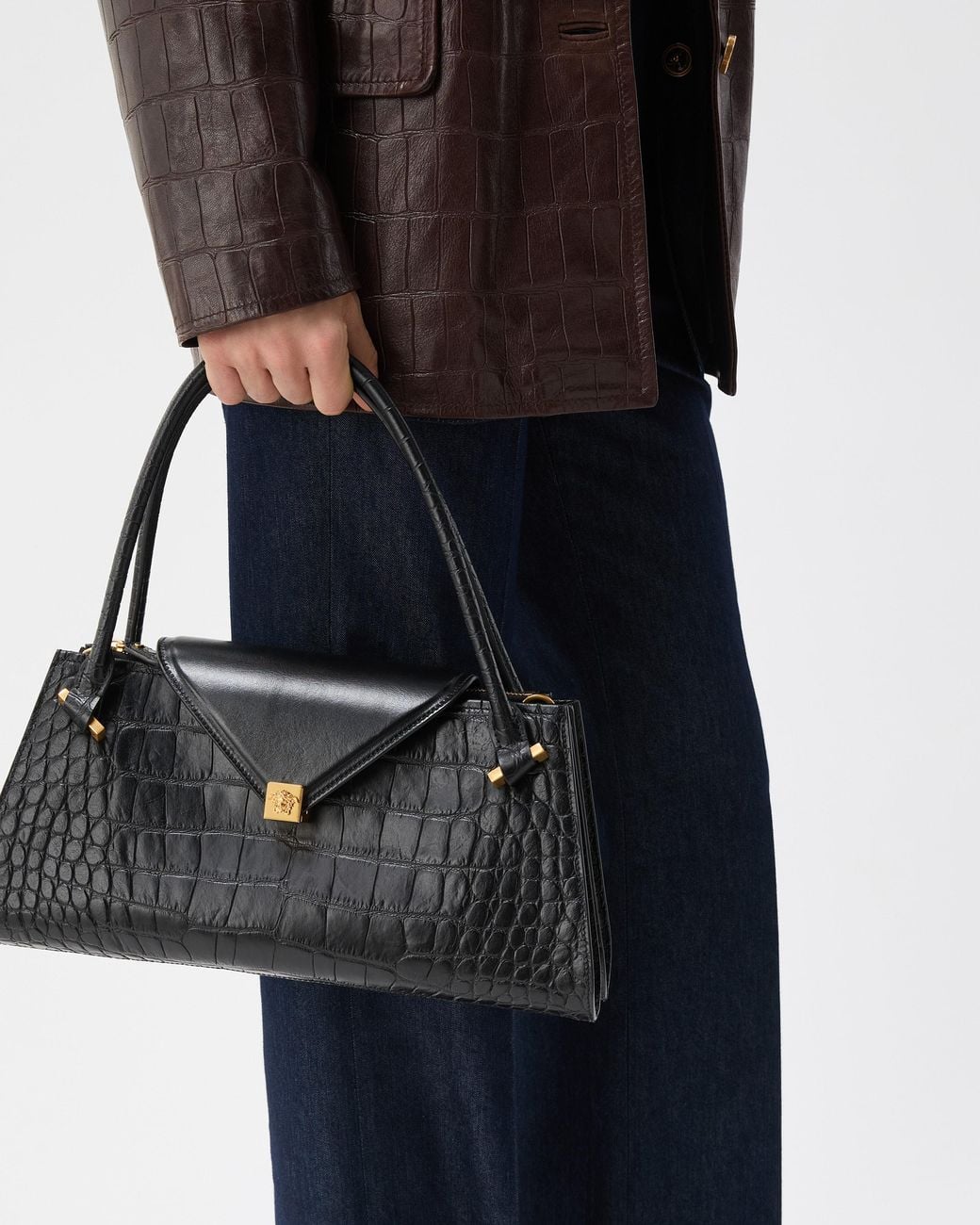Versace Black Severine Croc-Effect Leather Shoulder Bag