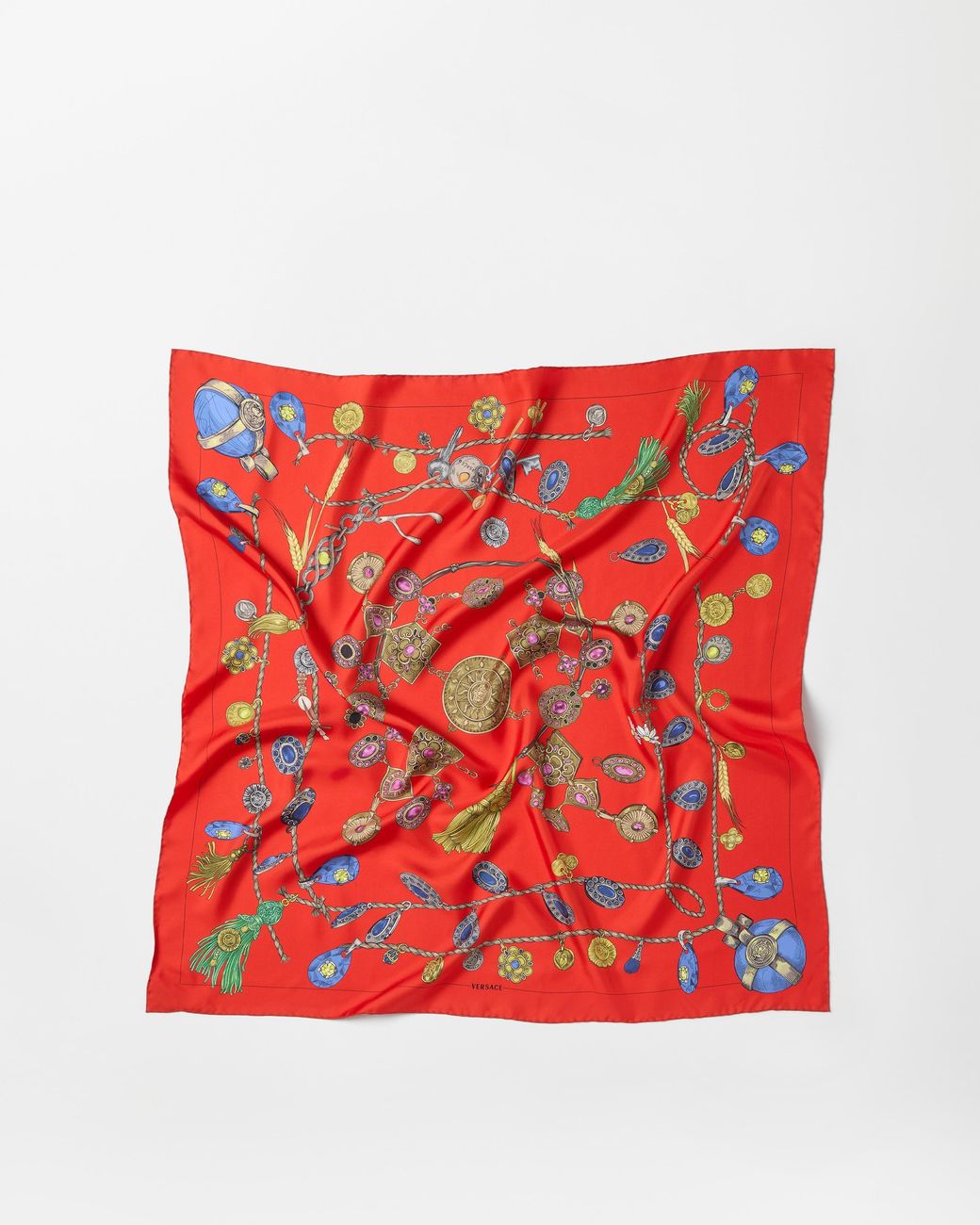 Versace Red Printed Silk Twill Scarf 90 Cm