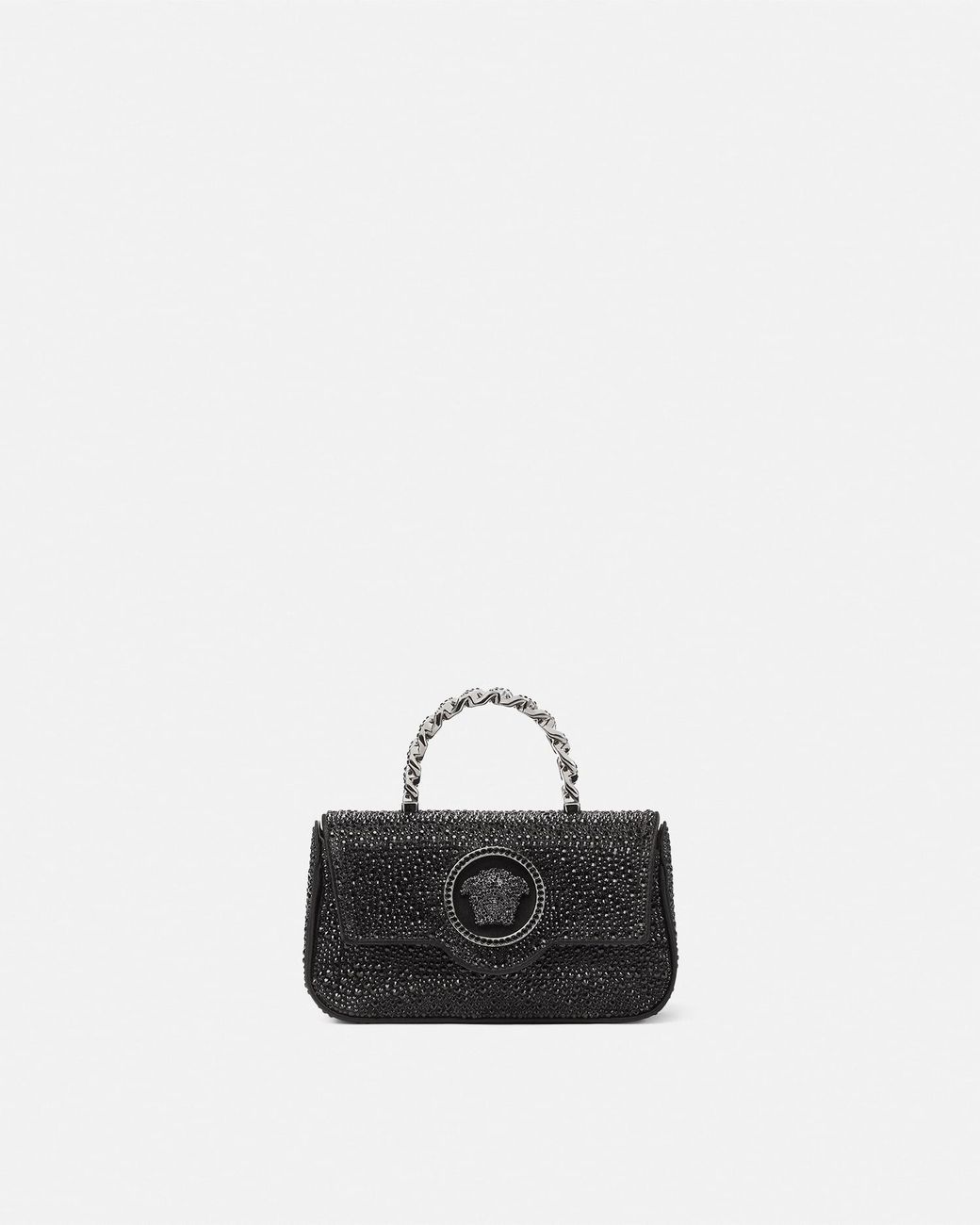 Versace White La Medusa Embellished Satin Mini Bag