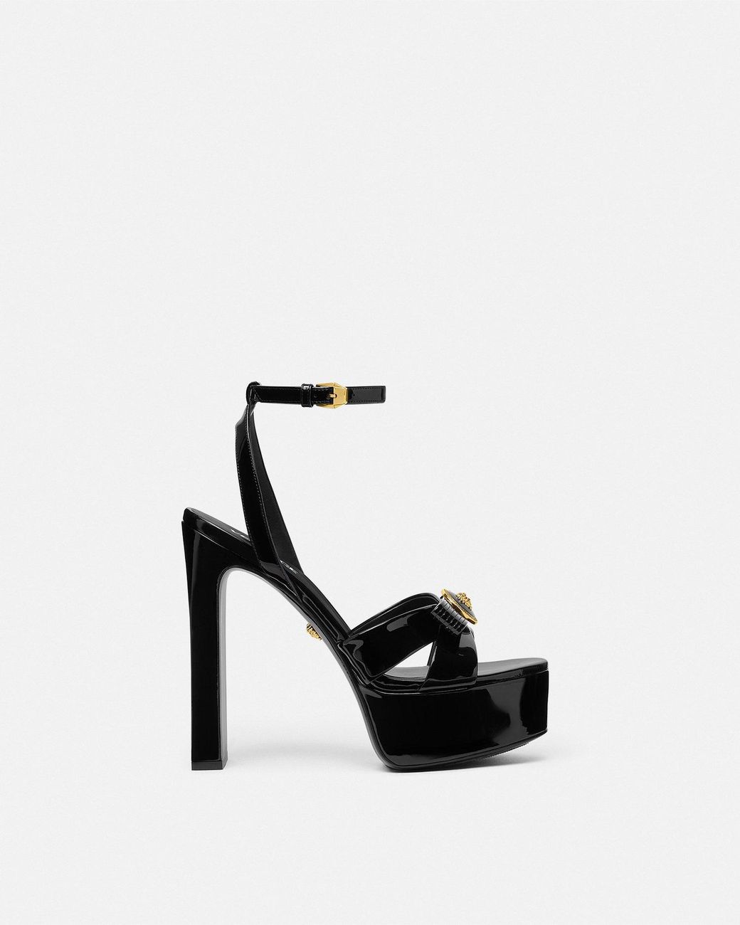 Versace Black Gianni Ribbon Patent Sandals 140 Mm