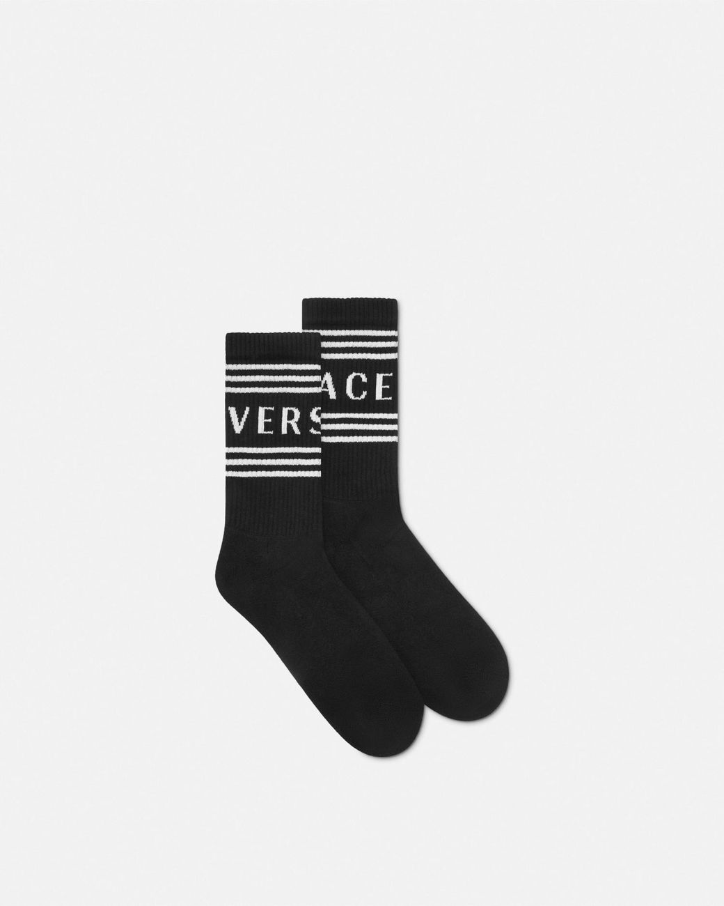 Versace Black Ribbed Cotton Socks for men