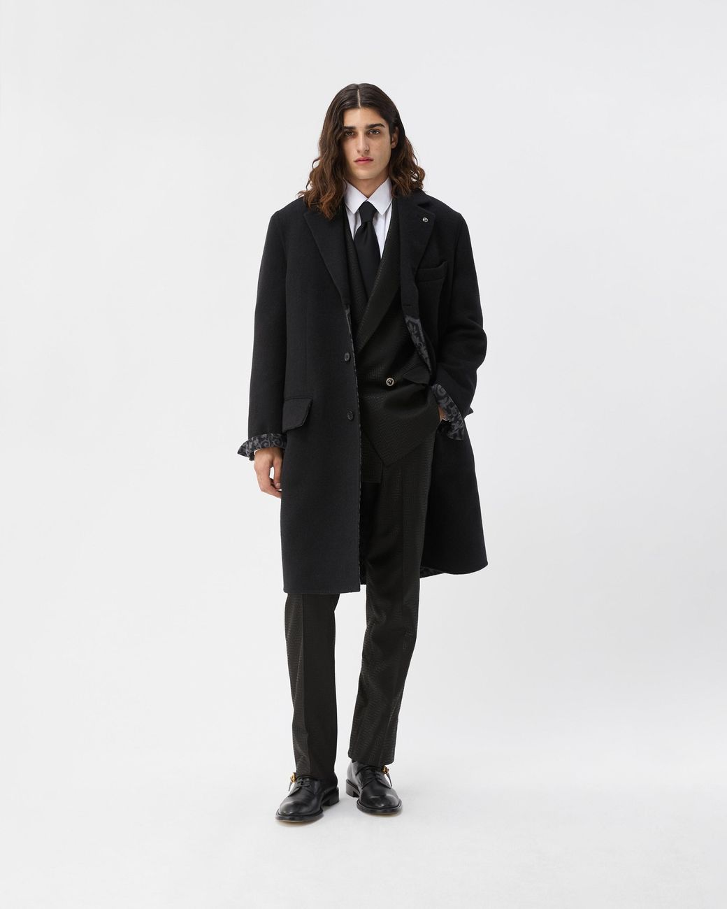 Versace Black Double Wool & Cashmere Coat for men