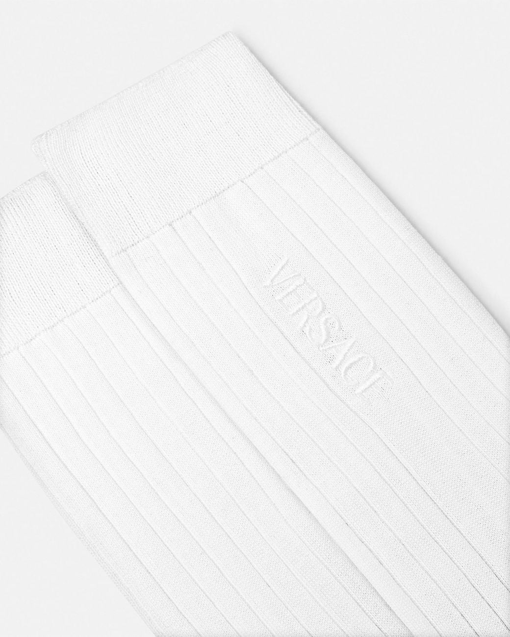 Versace White Embroidered Ribbed Cotton Socks for men