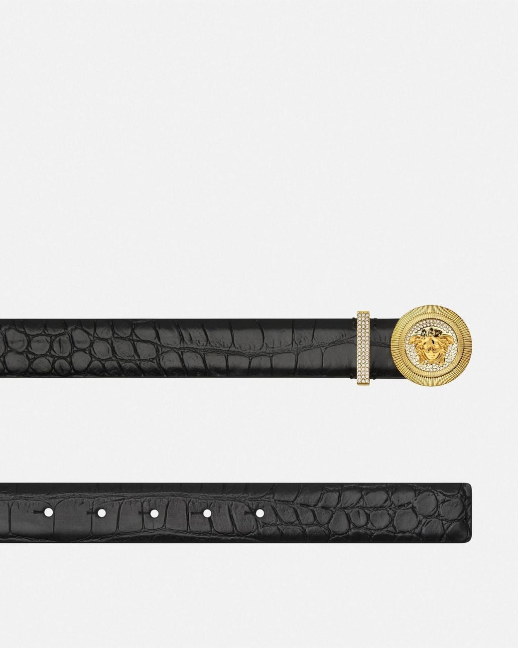 Versace White Medusa Biggie Croc-effect Belt 1.2" / 3 Cm