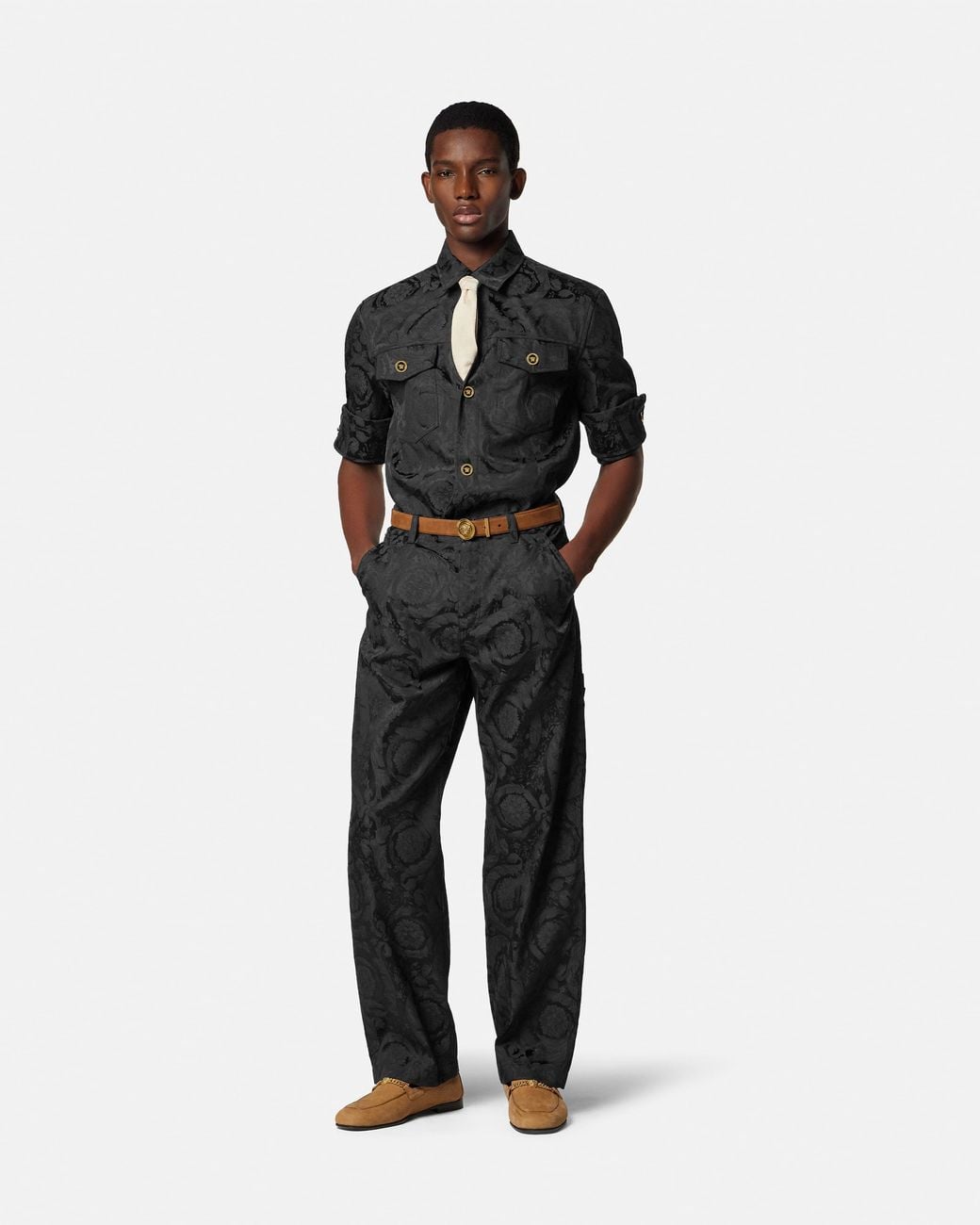 Versace Black Jacquard Cotton Overshirt for men