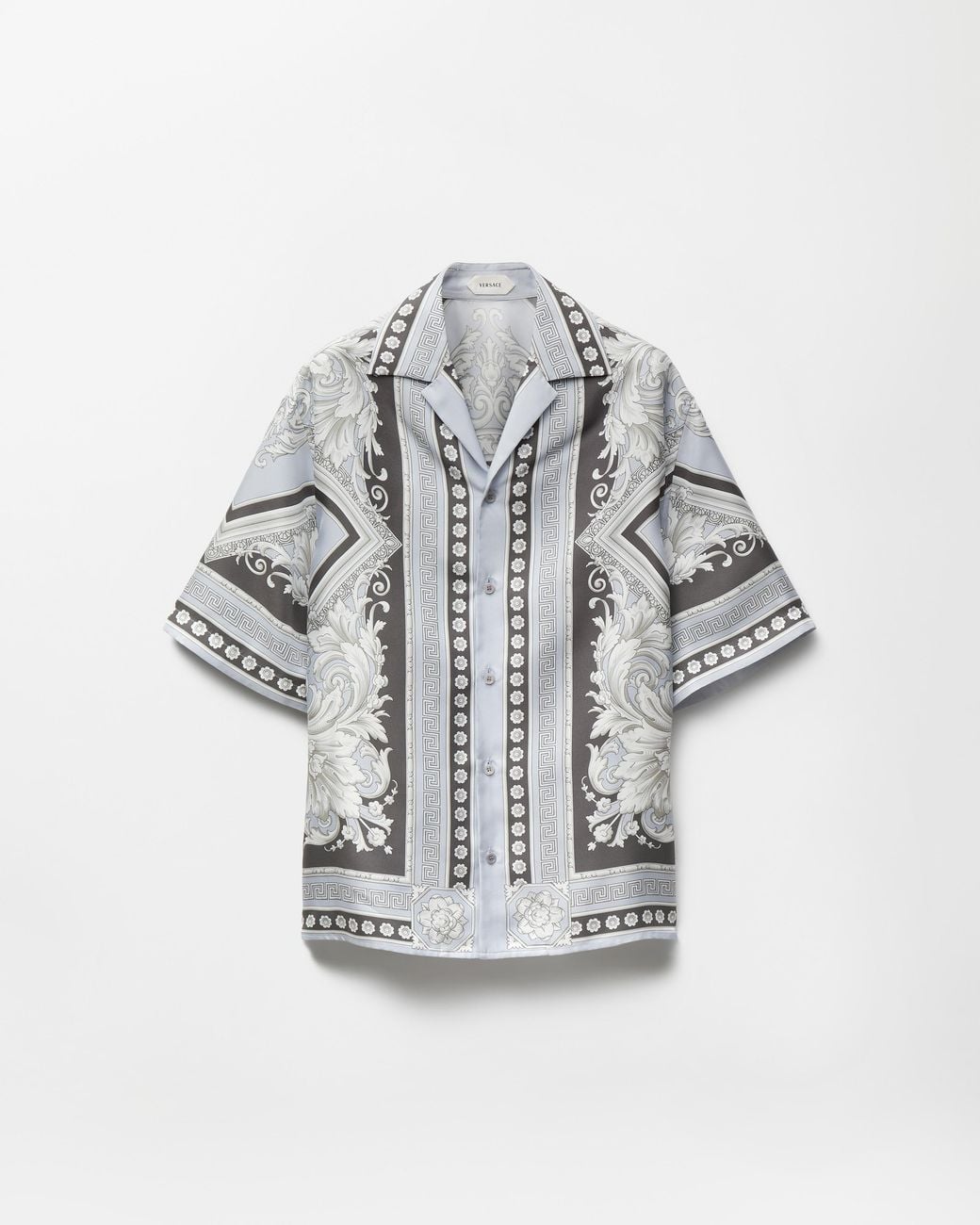 Versace Gray Printed Silk Twill Regular Shirt for men