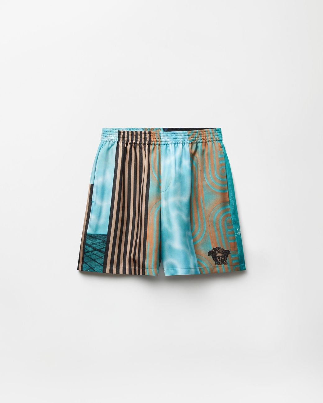 Versace Blue Printed Silk Twill Shorts for men