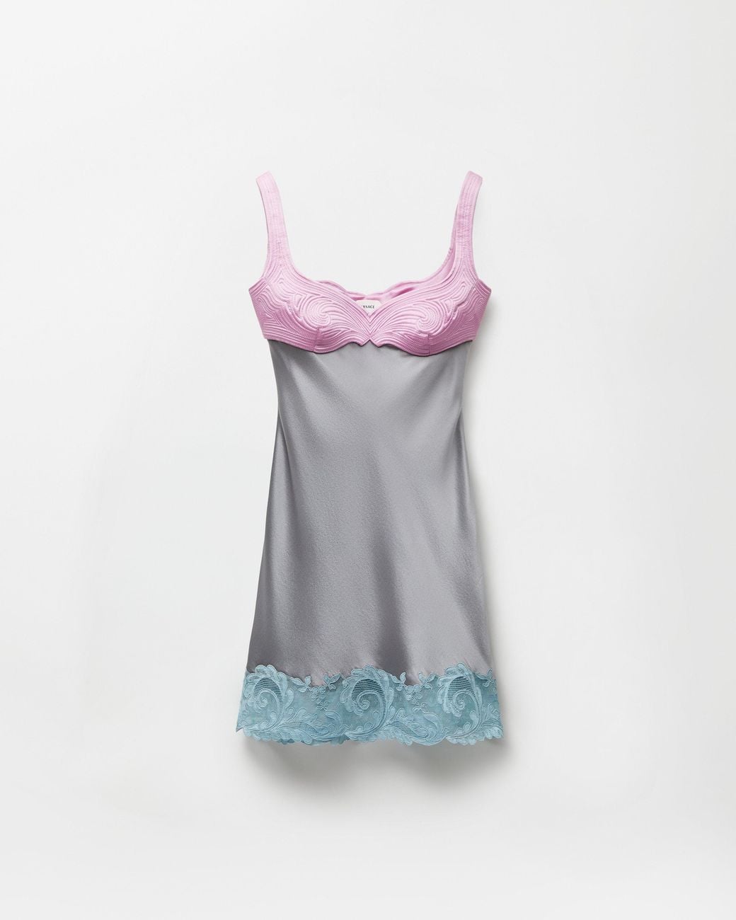 Versace Pink Lace-Trim Silk Cady Satin Mini Dress