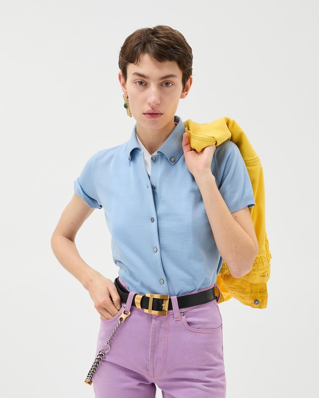 Versace Blue Embroidered Wool Knit Cardigan
