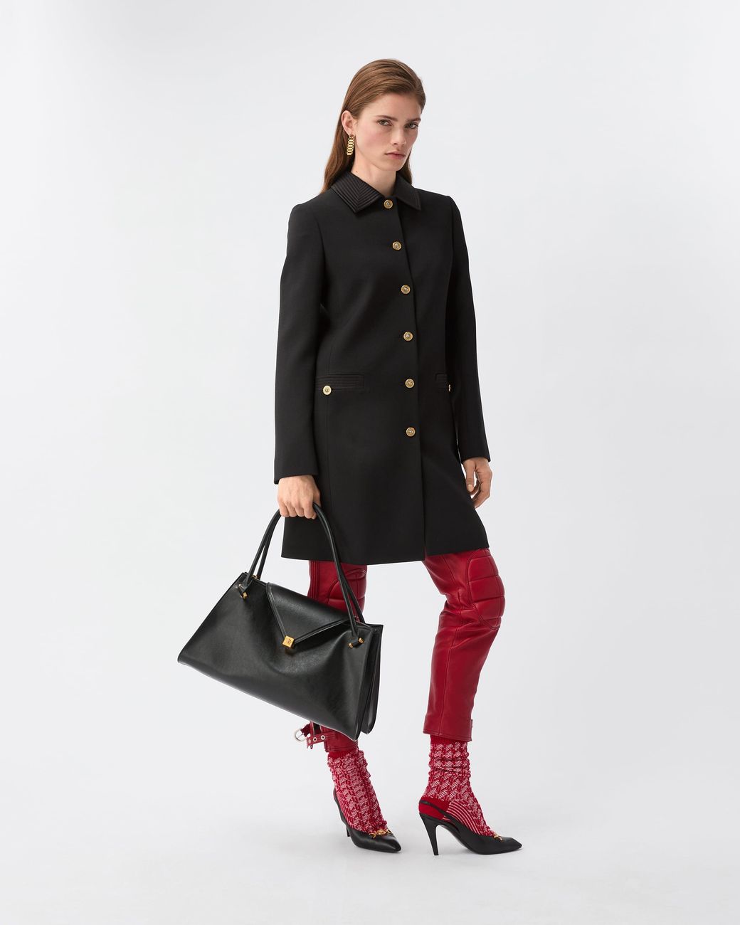 Versace Black Natté Wool Coat
