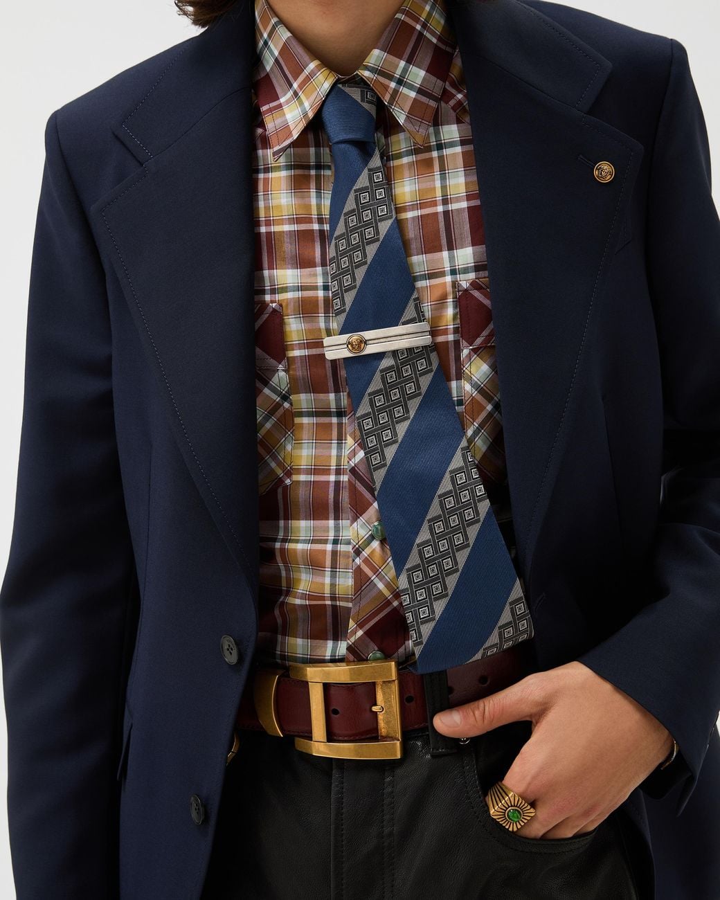 Versace Blue Printed Jacquard Silk Tie for men
