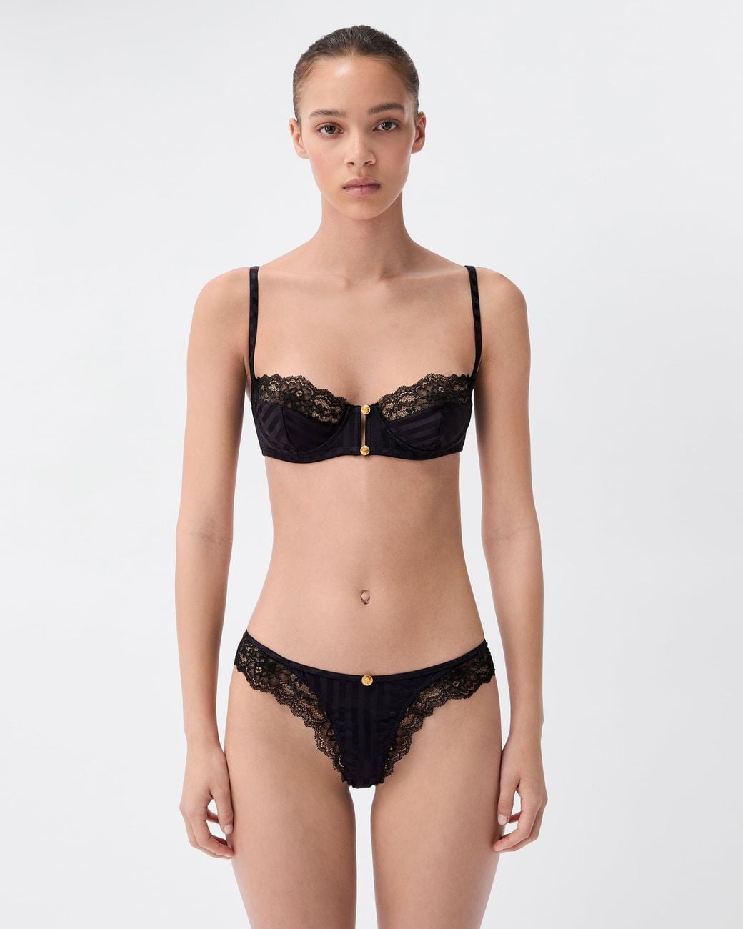 Versace Black Lace-Trim Jacquard Silk Bralette
