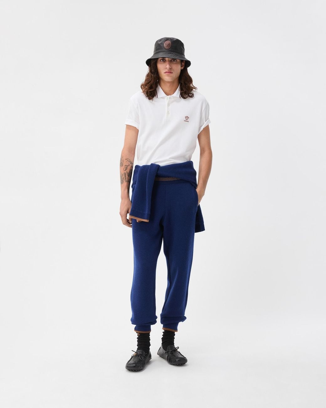 Versace Blue Jacquard Wool Blend Knit Pants for men