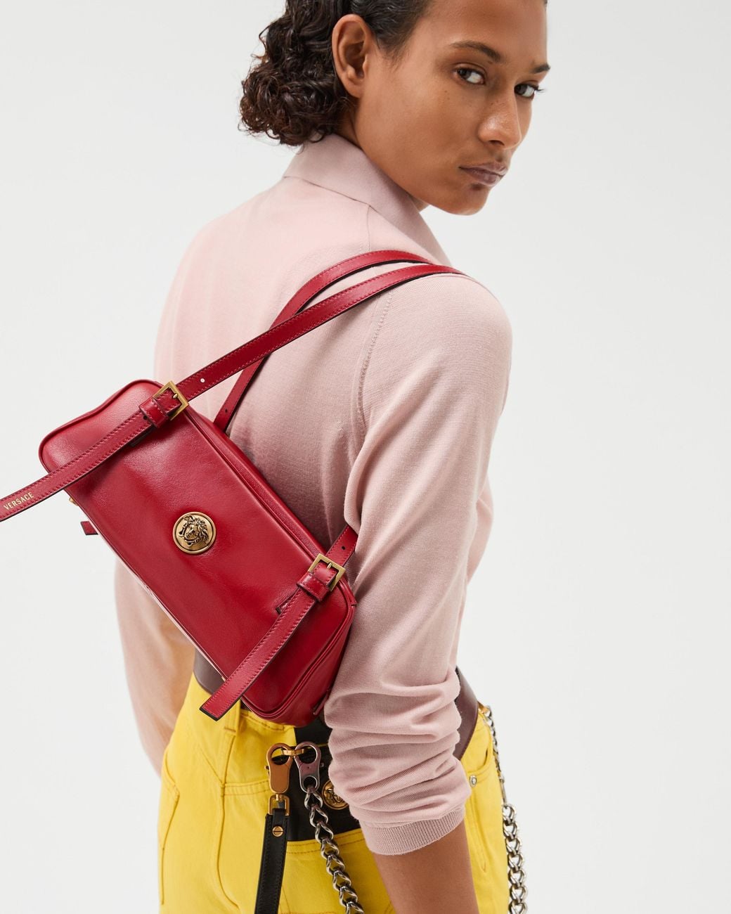 Versace Red Emblème Nappa Bowling Bag