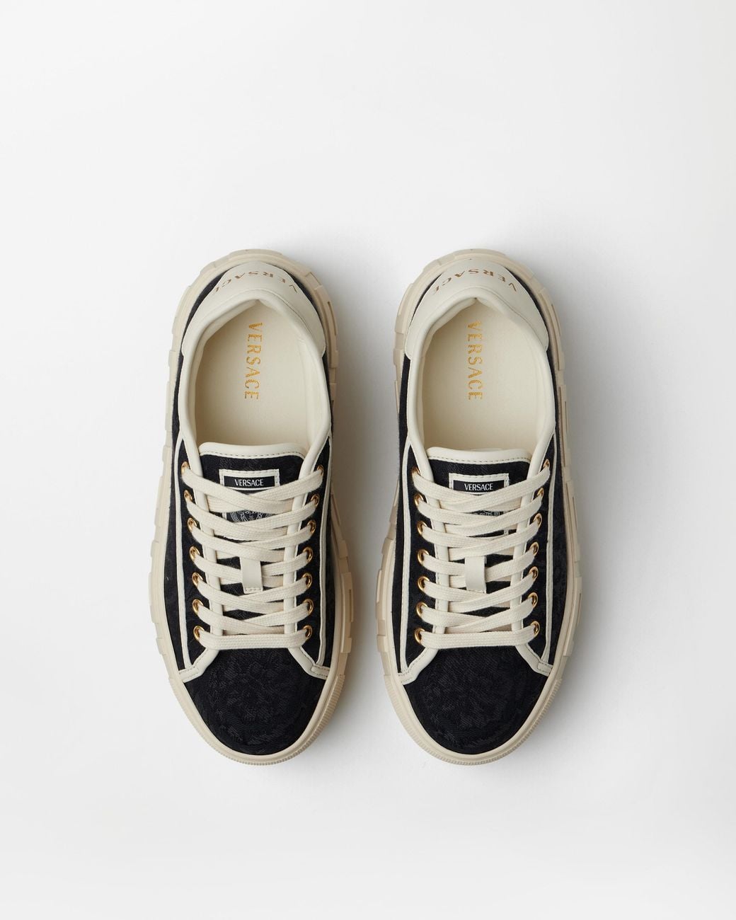 Versace White Greca Jacquard Canvas Platform Trainers