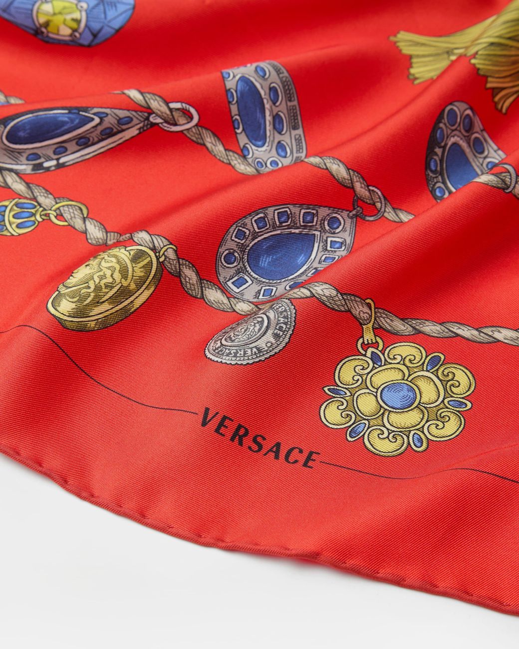 Versace Red Printed Silk Twill Scarf 90 Cm