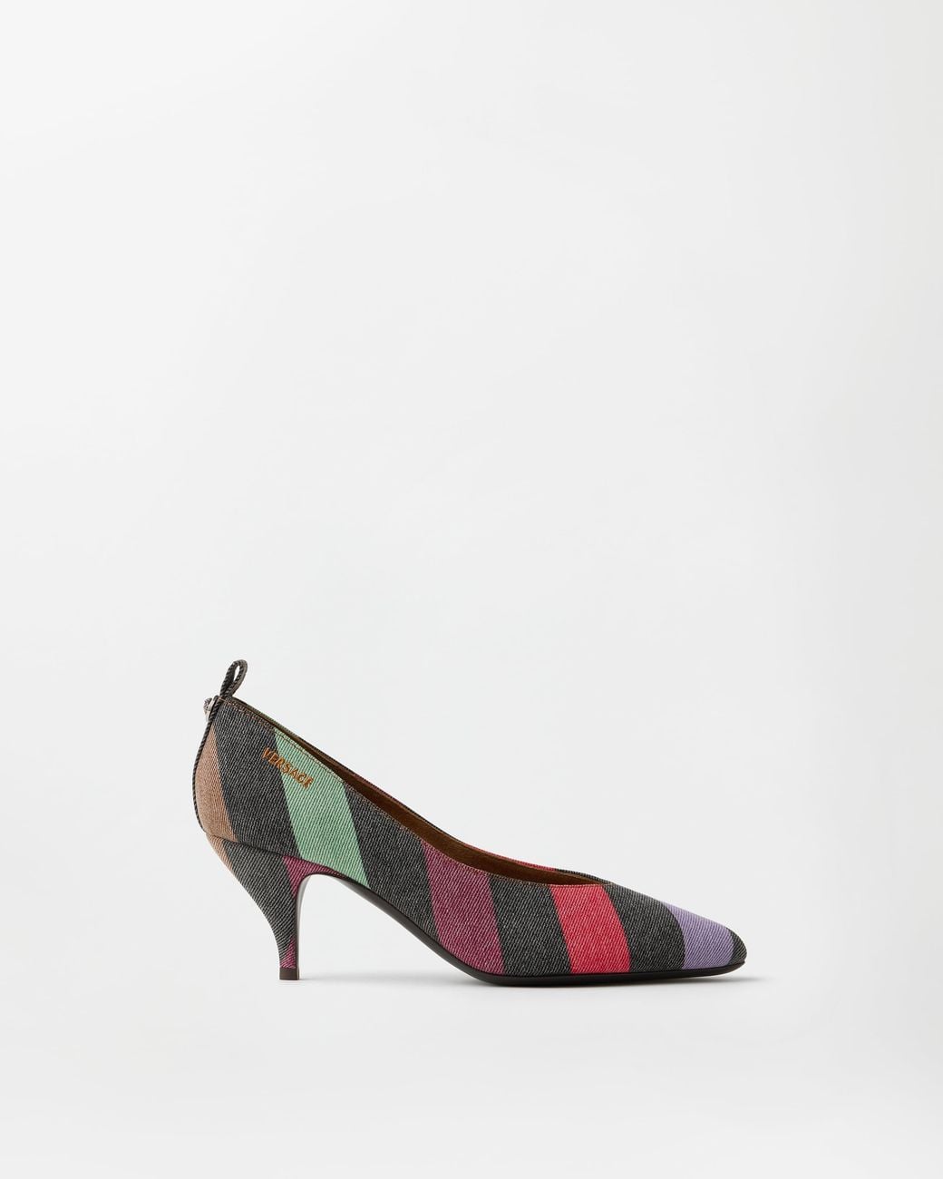Versace White Tina Striped Denim Pumps 65 Mm