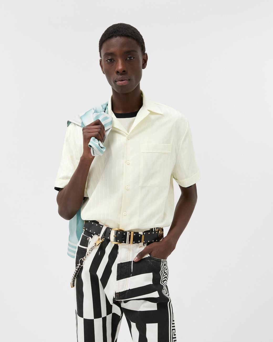 Versace White Jacquard Cotton-Silk Regular Shirt for men