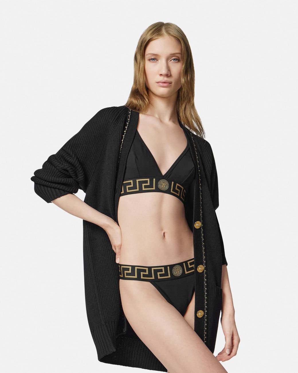 Versace Black String À Bordure Greca