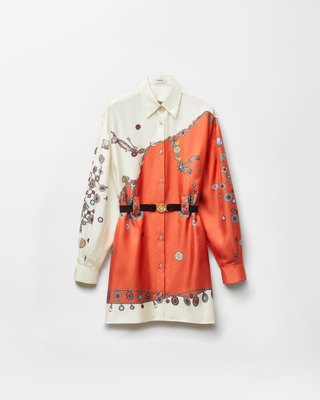 Versace Red Printed Silk Twill Mini Dress