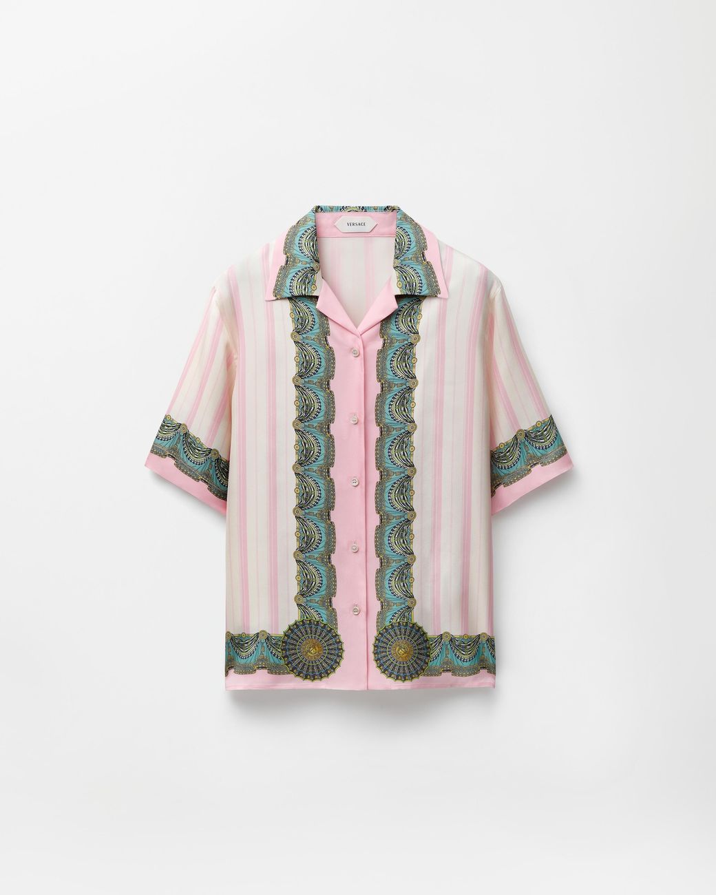 Versace Pink Printed Silk Twill Shirt