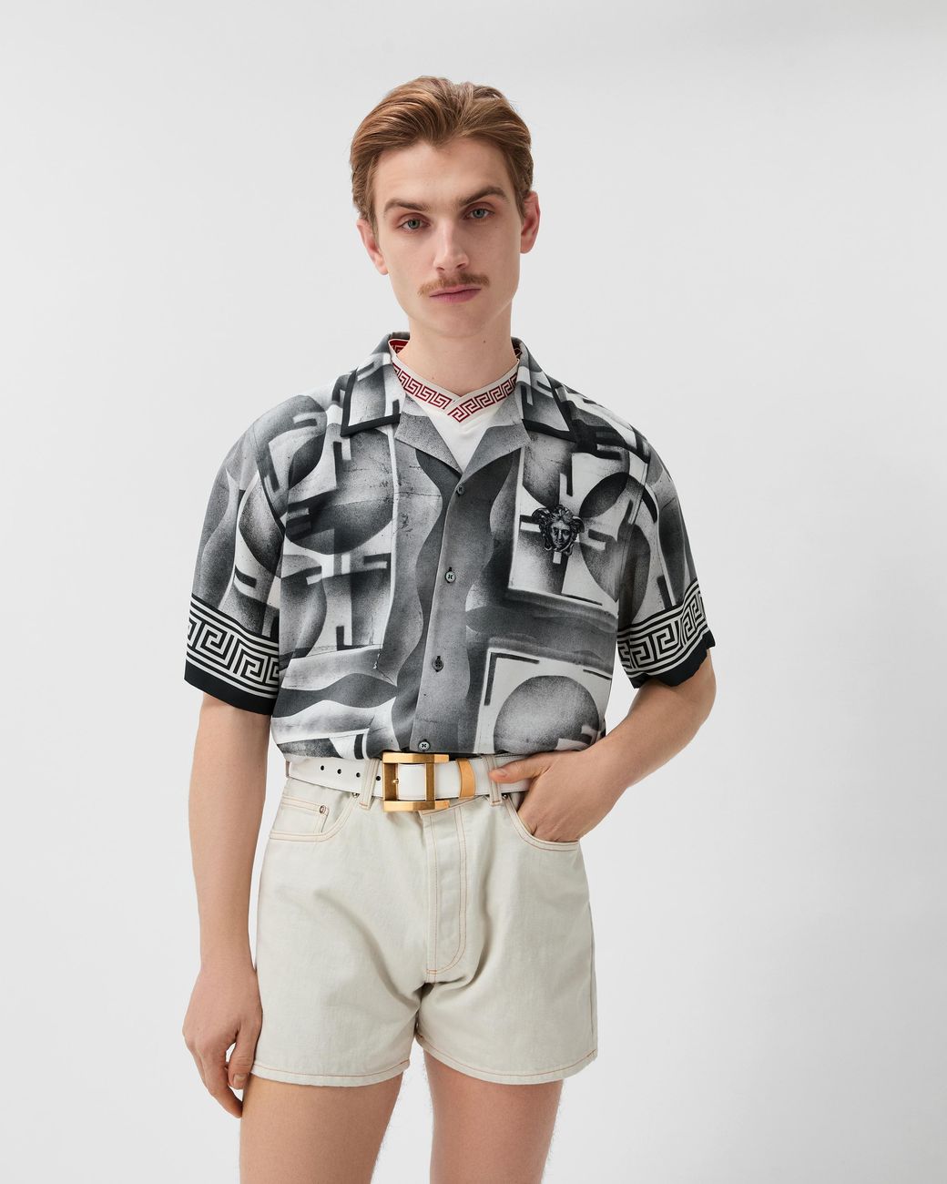 Versace Gray Printed Crêpe De Chine Silk Shirt for men