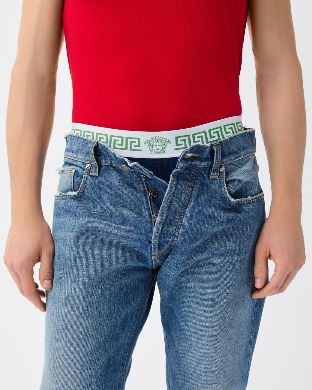 Versace Blue Ribbed Cotton Trunks for men