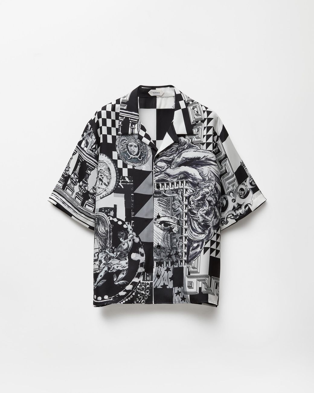 Versace Black Printed Silk Twill Regular Shirt for men