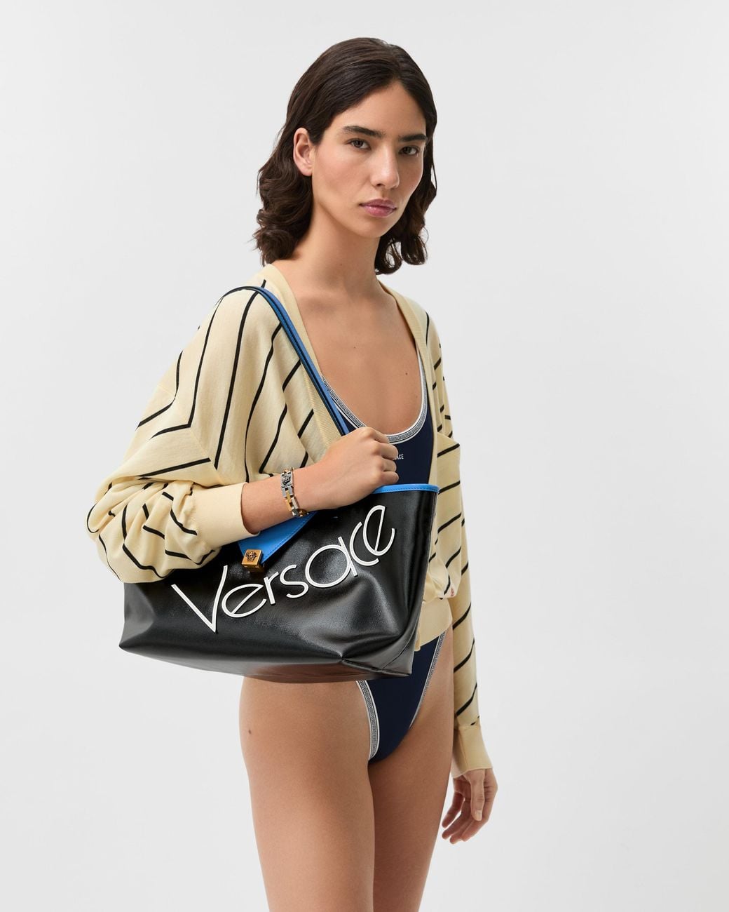 Versace Blue Severine Small Coated Canvas Tote