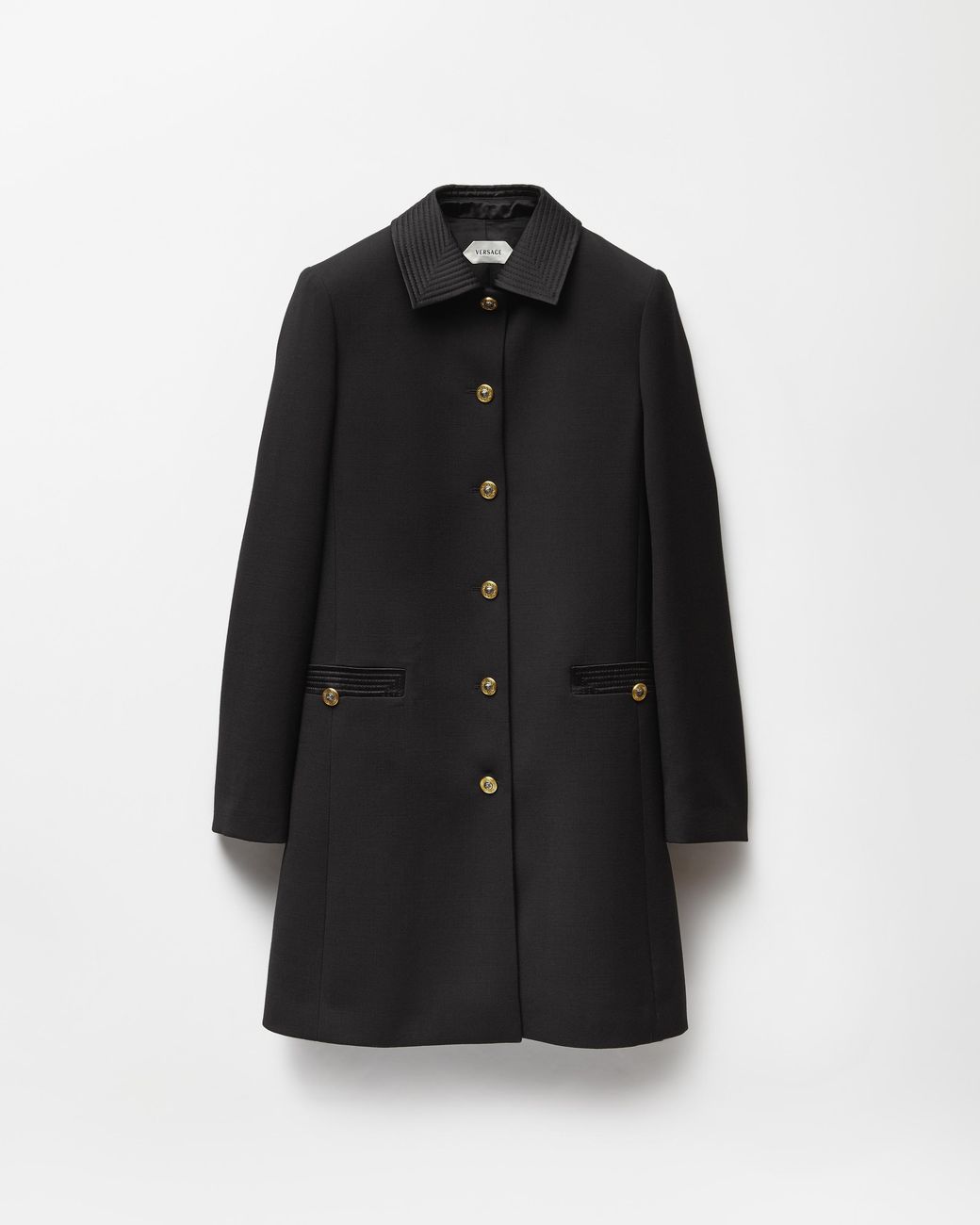 Versace Black Natté Wool Coat