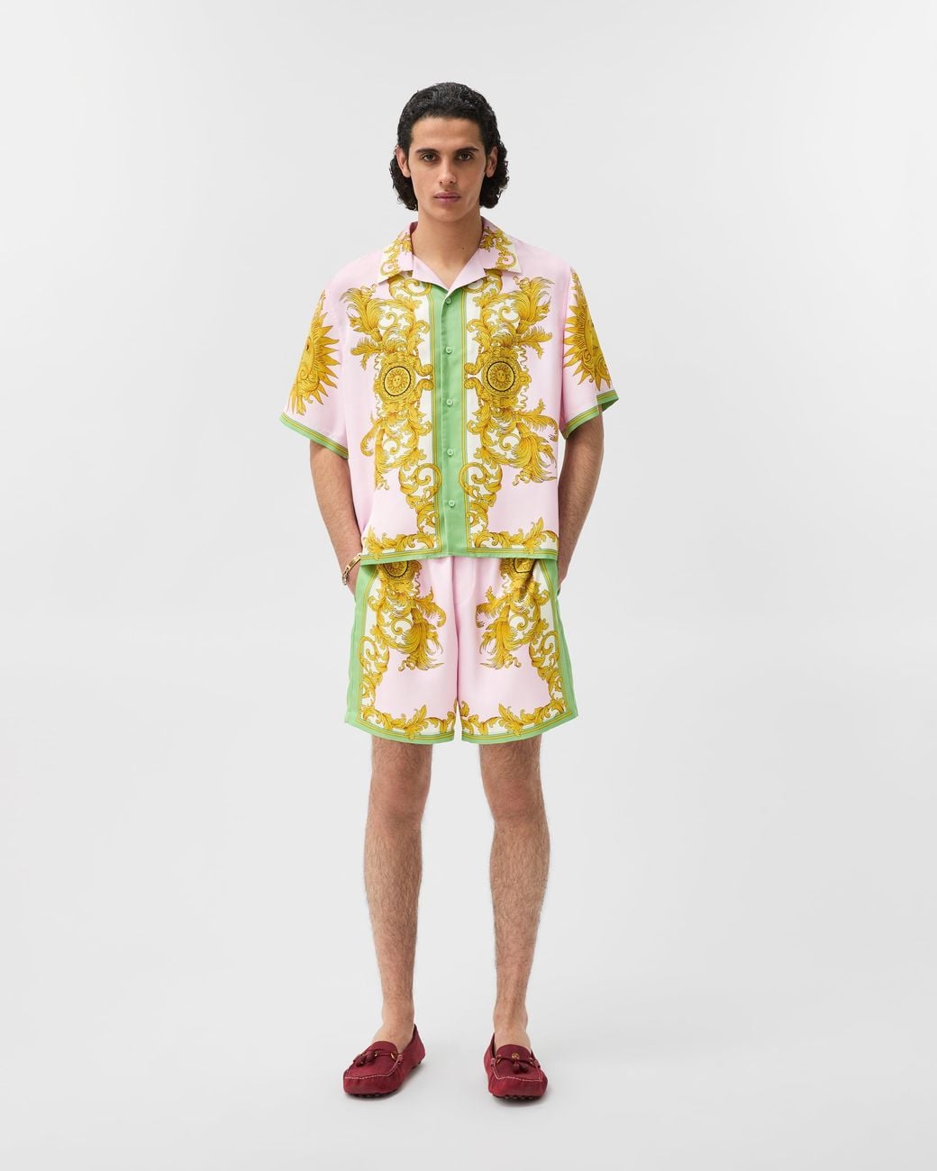 Versace Metallic Printed Silk Twill Shorts for men