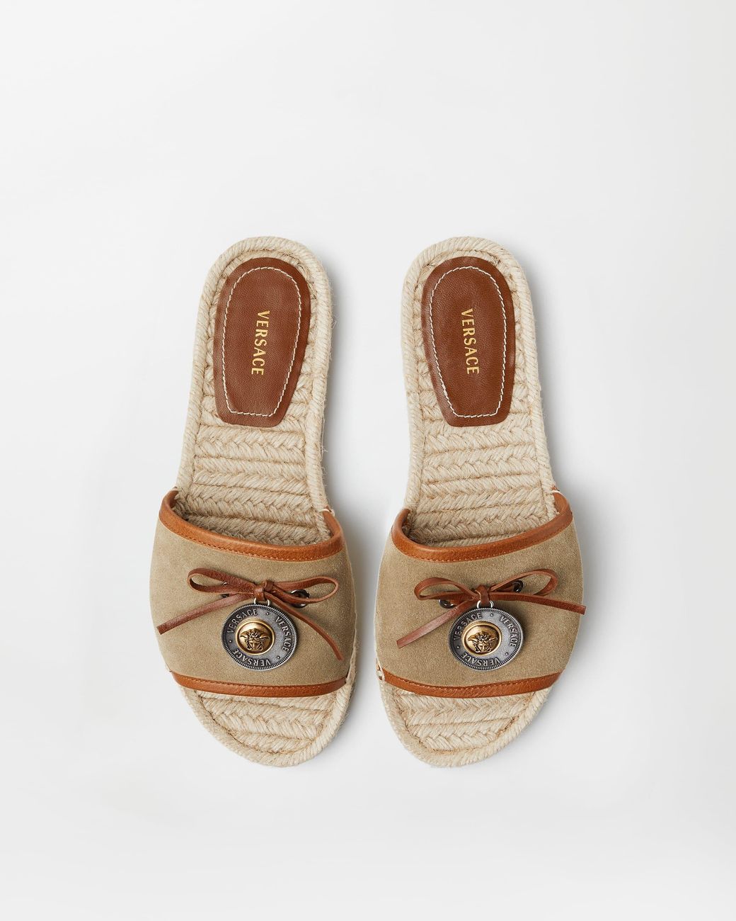 Versace Natural Lola Suede Flat Sandals