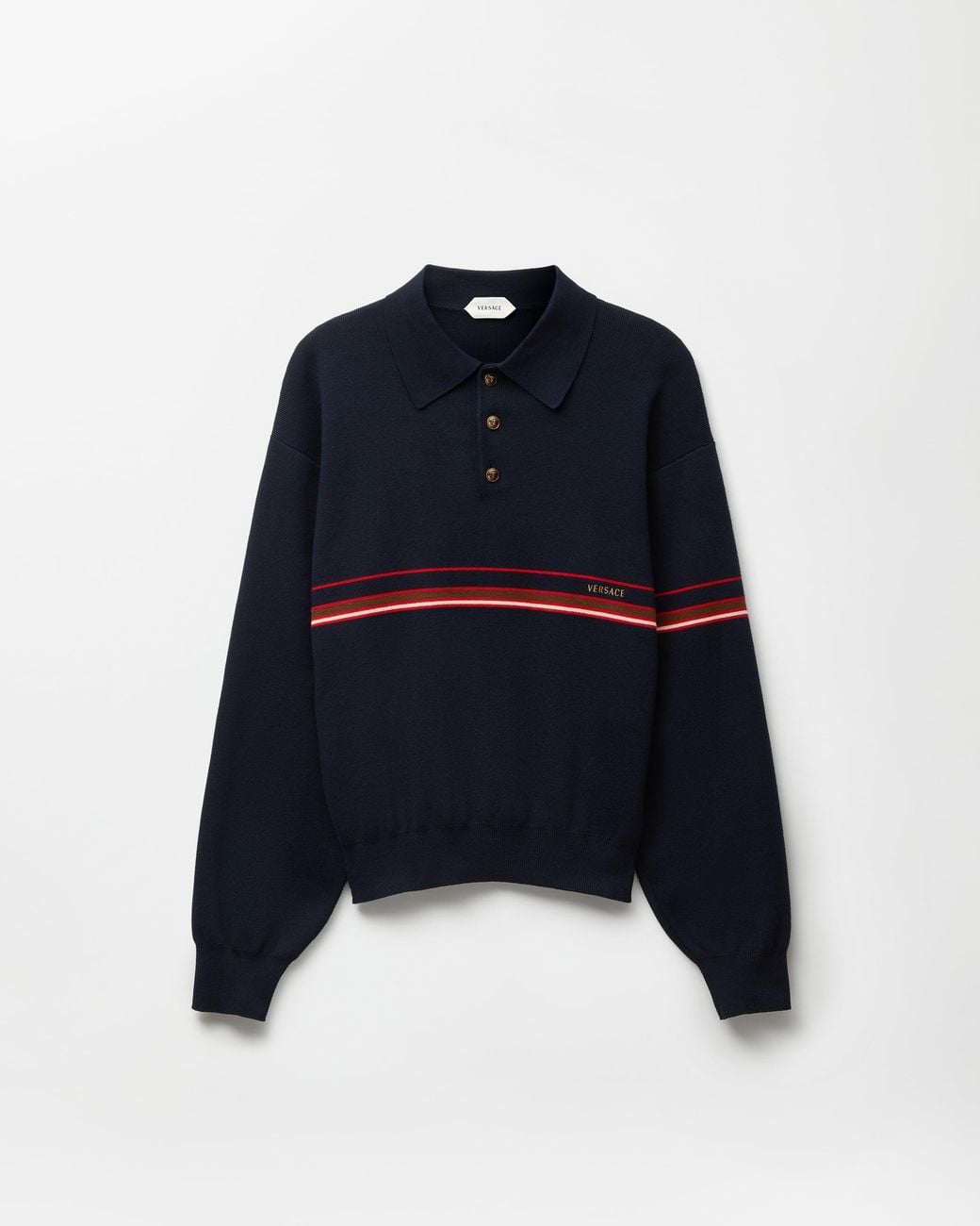 Versace Blue Embroidered-Logo Cotton Knit Polo for men