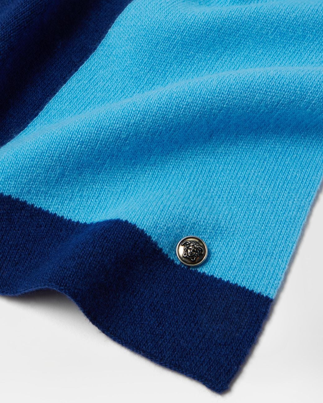 Versace Blue Wool & Cashmere Knit Scarf