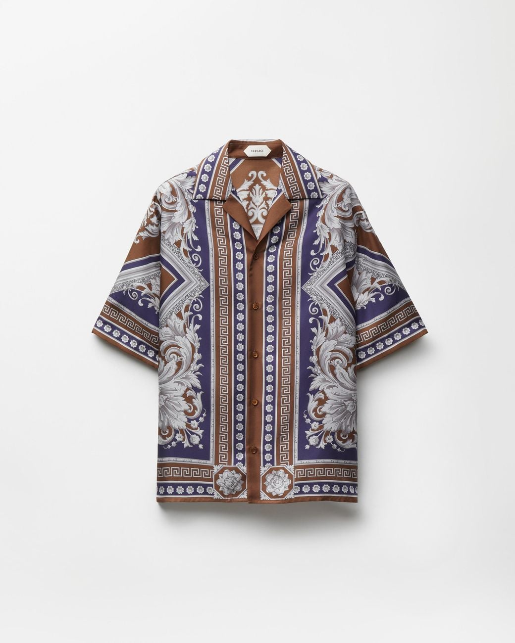 Versace Blue Printed Silk Twill Regular Shirt for men