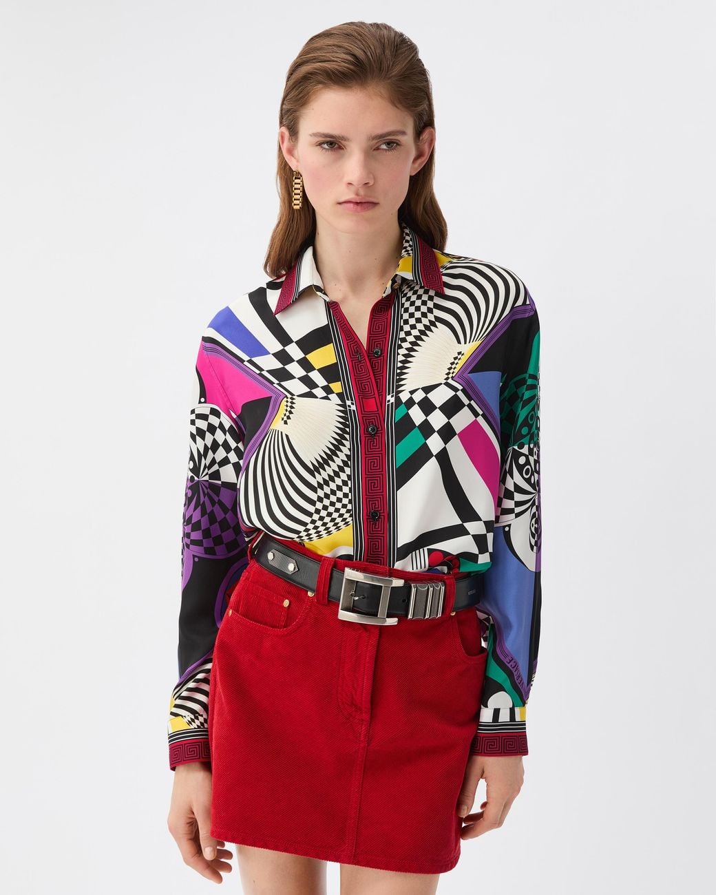 Versace White Printed Silk Twill Shirt