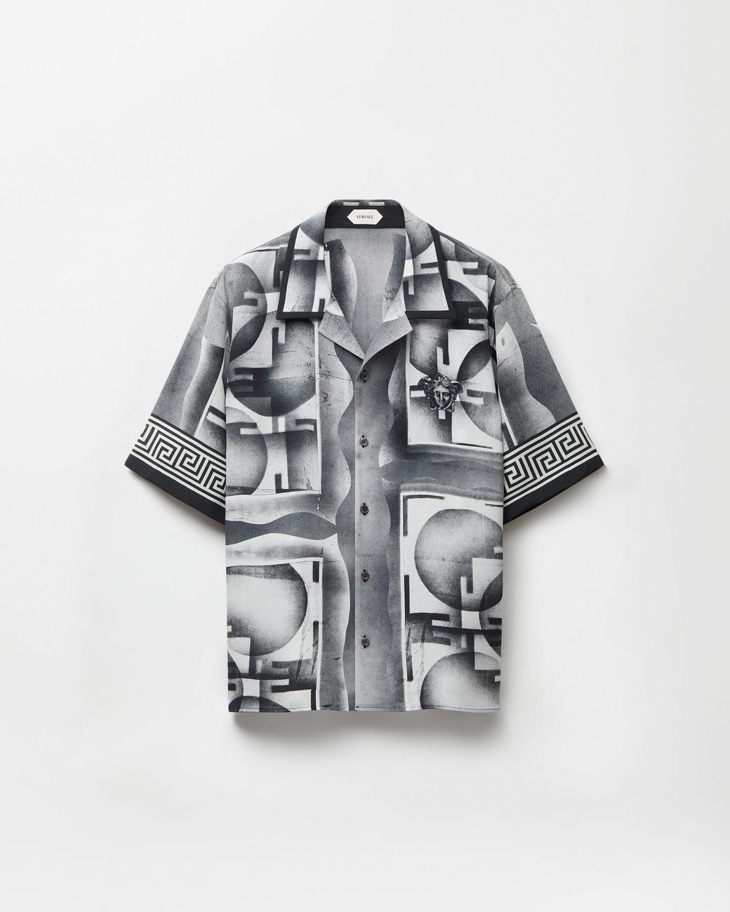 Versace Gray Printed Crêpe De Chine Silk Shirt for men