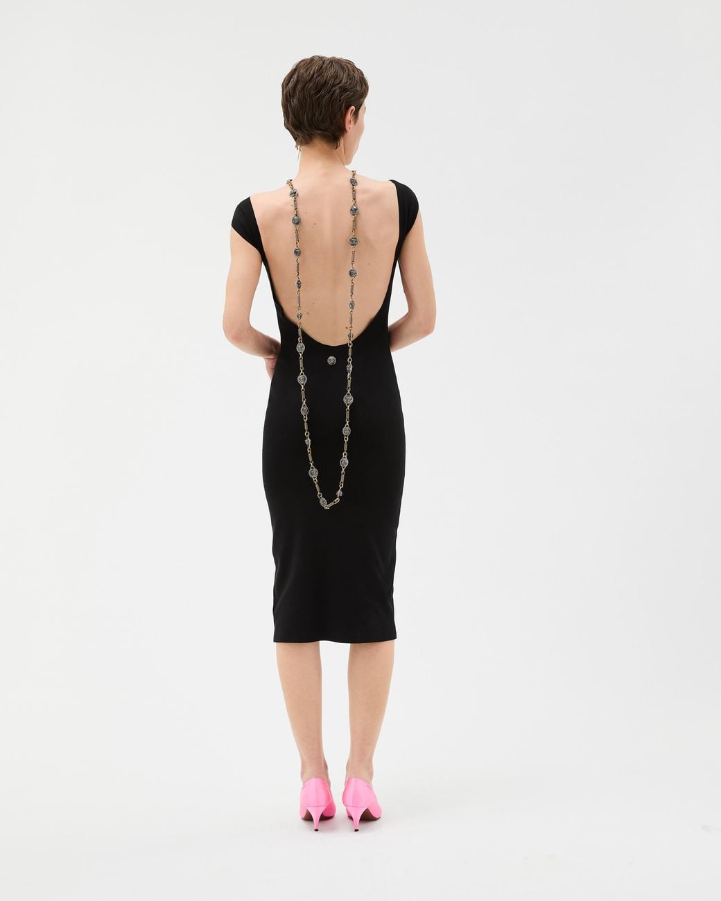 Versace Black Cotton Ribbed Knit Midi Dress