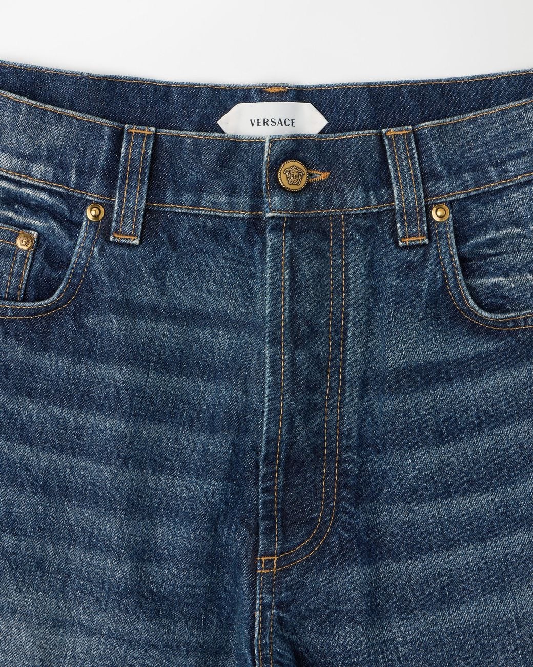 Versace Blue Straight Jeans With Embroidered Detail for men
